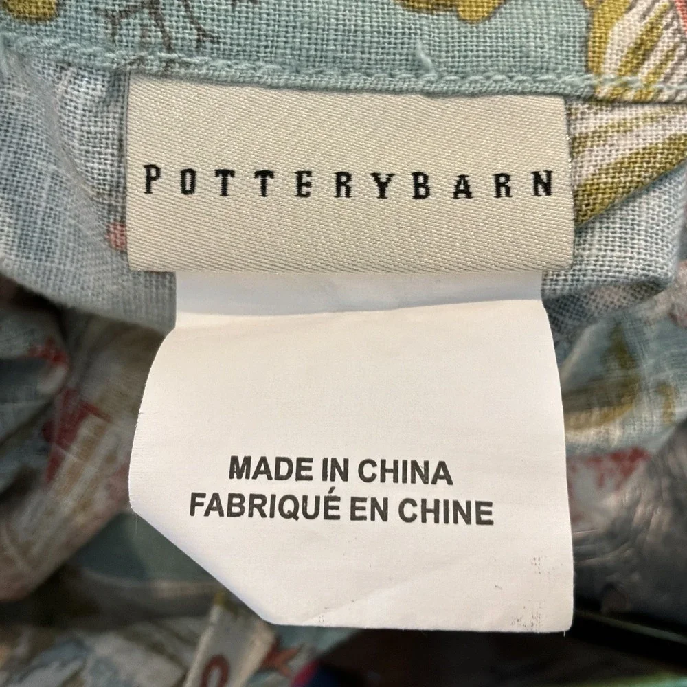 RARE POTTERY BARN Asian Toile Chinoserie Pagoda Linen-Cotton Standard Sham EUC